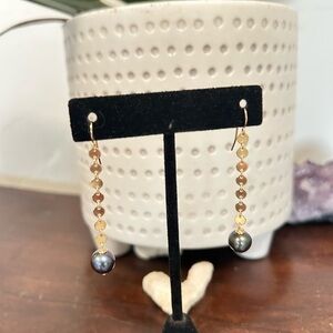 Genuine Tahitian Pearl Sundance Earrings 14KT Gold Filled 9mm Dark Peacock AAA